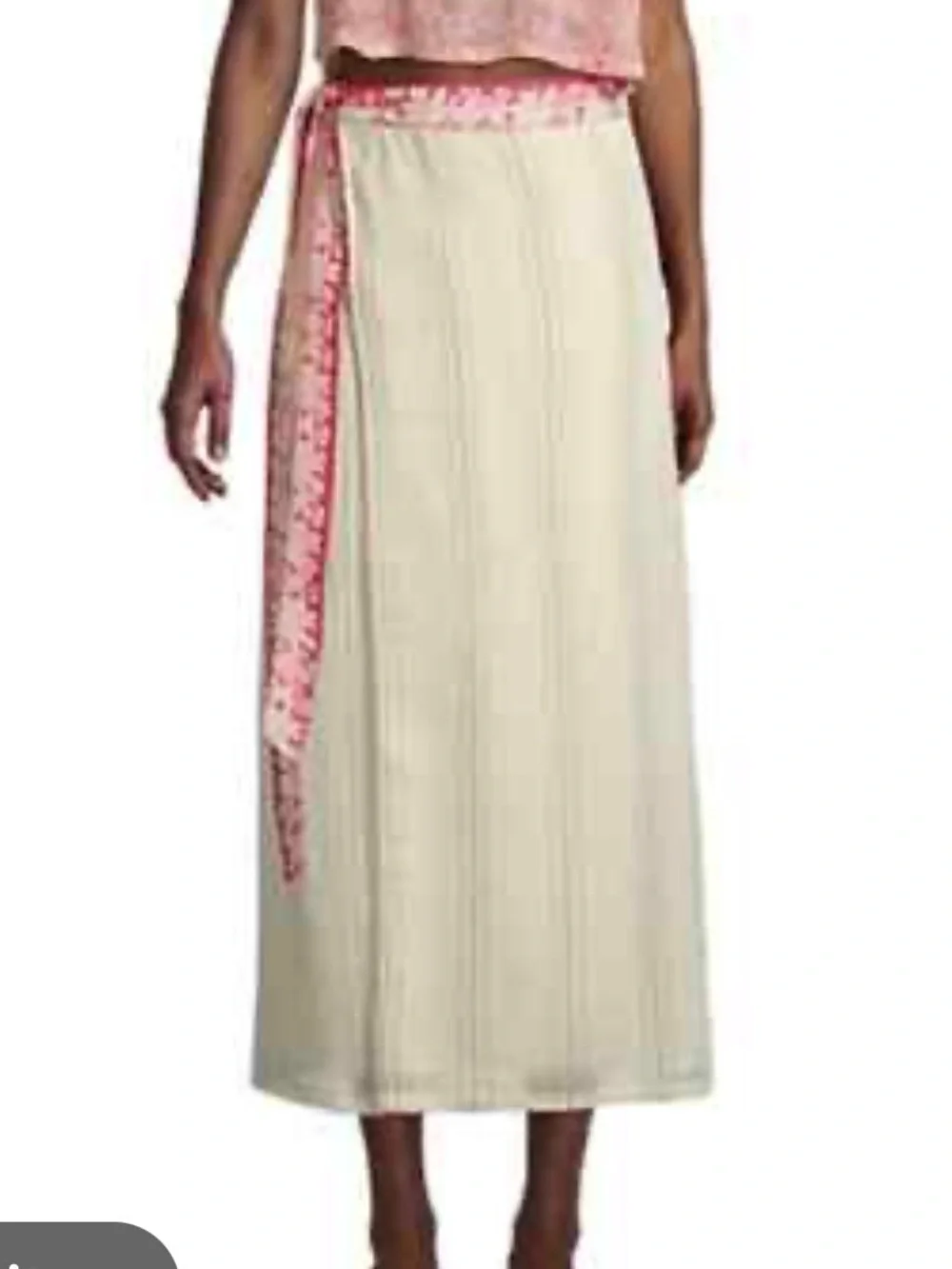 Free People Cream Maxi Wrap Skirt with Red Trim
